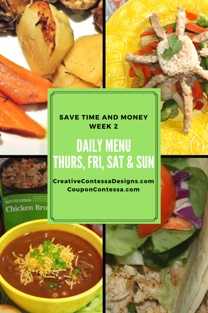 Daily Menu: Week 2 Thurs, Fri, Sat & Sun